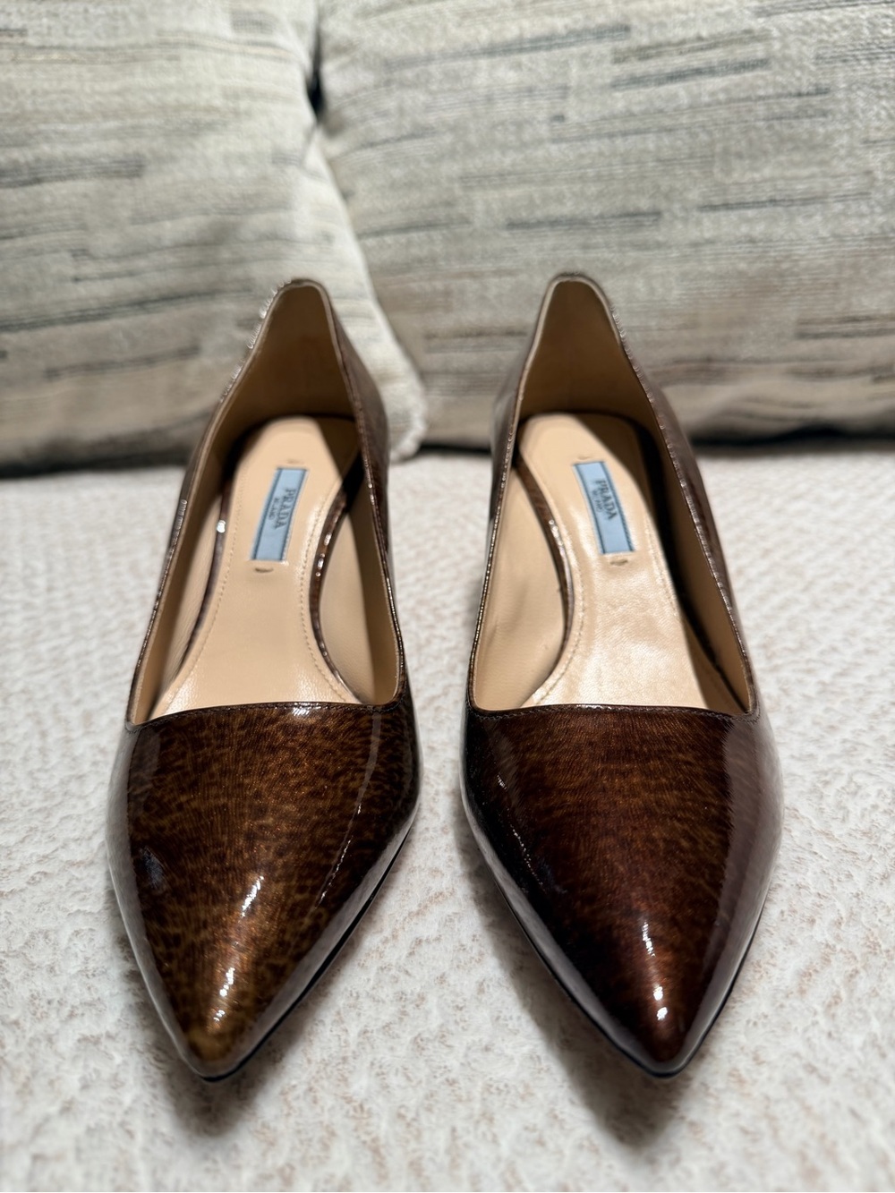 Prada Brown Animal Print- PVC Pointed Pumps